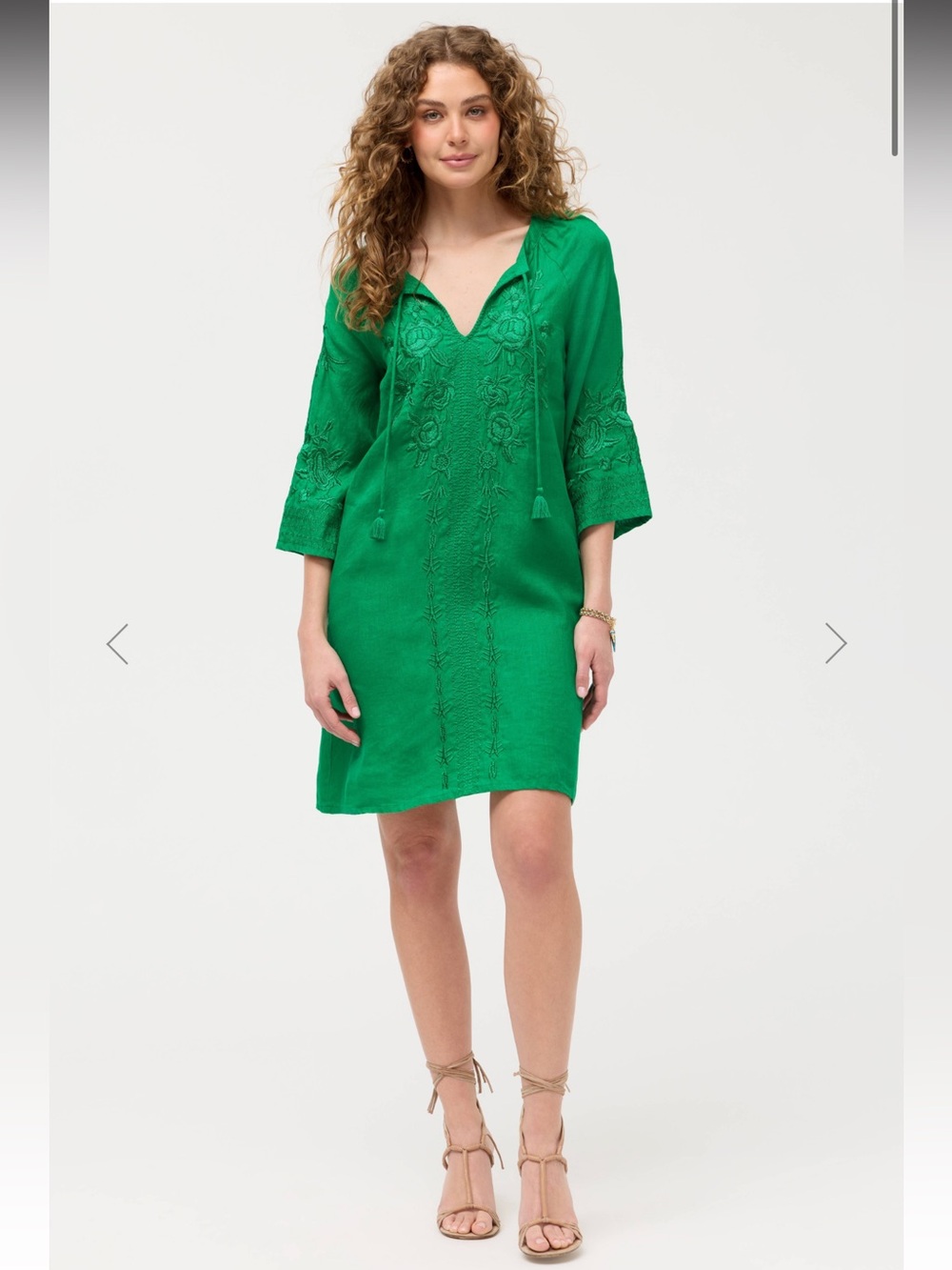 Johnny Was Relaxed Raglan Dress Green Tambourine Embroidered Size Small NWT